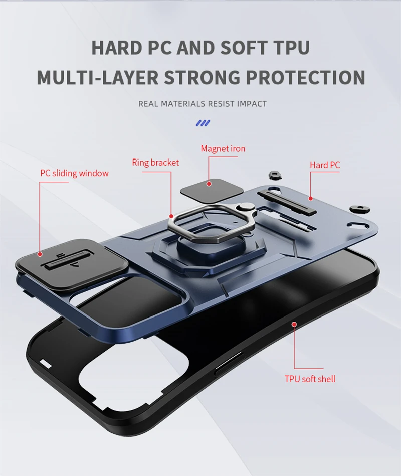 Shockproof Case For Xiaomi 13T Case For Xiaomi 13T Pro Ring Holder Magnetic Back Cover For Xiaomi 13T Push Window Case 6.67 inch