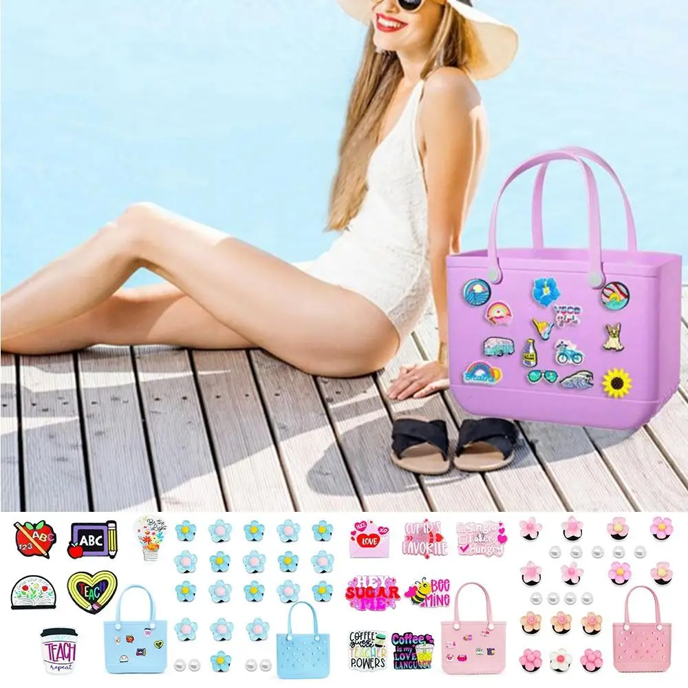 1Set Resin ​​​​​​​Charms for Bogg Bags Pearl Flower Cartoon Beach Bag Decoration Beach Bag Accessories Charms for Bogg Bag Woman