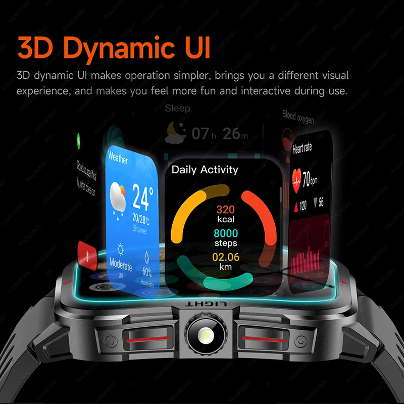 Xiaomi 屋外スマートウォッチスポーツトラッカー LED 懐中電灯 2.01 "HD 表示画面 Bluetooth 通話健康監視メンズ腕時計