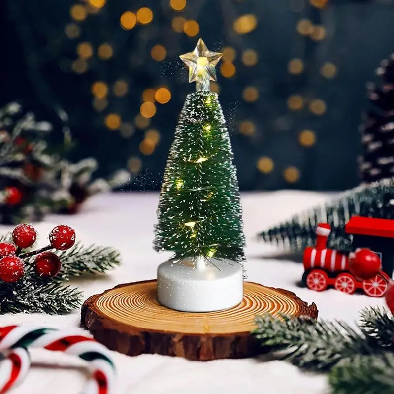 Table Top Christmas Tree LED 3Pieces Tabletop Ornaments Artificial Christmas Tree Small Pre-Lit Warm Home Decor Christmas