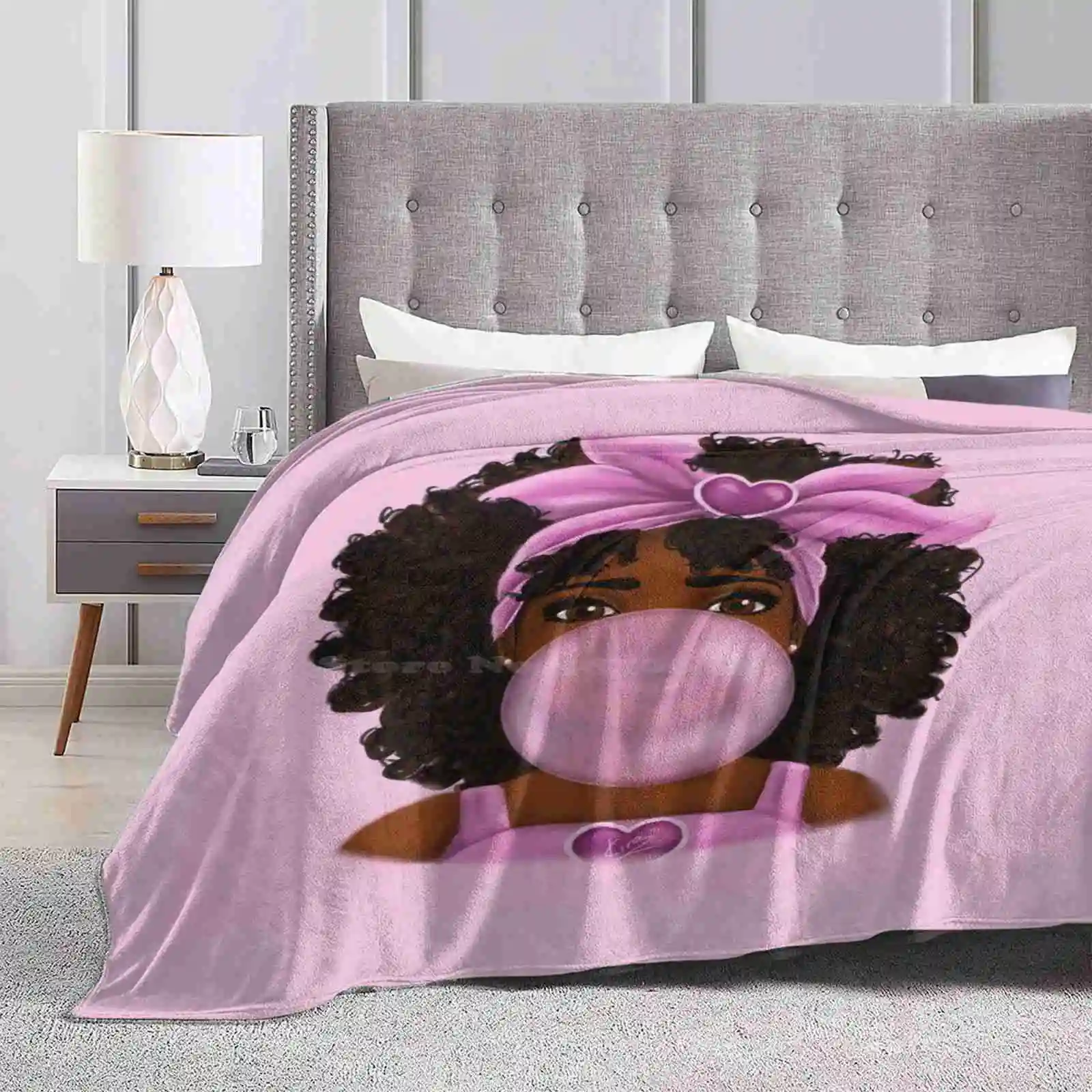 Bubble Gum | Pretty Girl Portrait Art Creative Design Light Thin Soft Flannel Blanket Beautiful Black Woman Beautiful Black