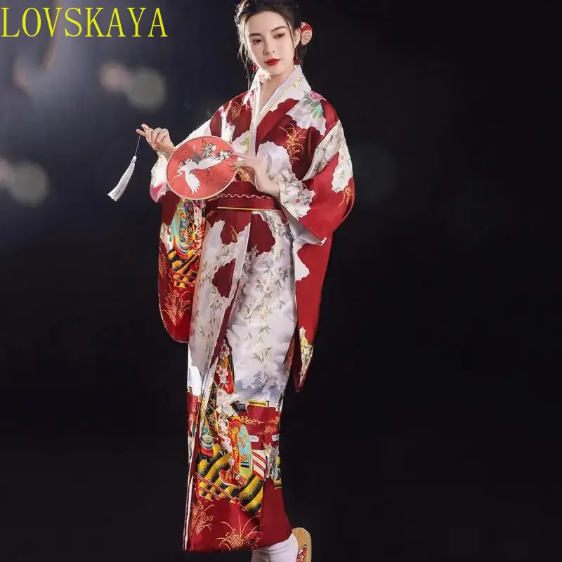 

Traditional Japanese Kimono with Printed Floral Dress, Women's Clothing, Geisha, Hiroshi Japanese Kimono Set