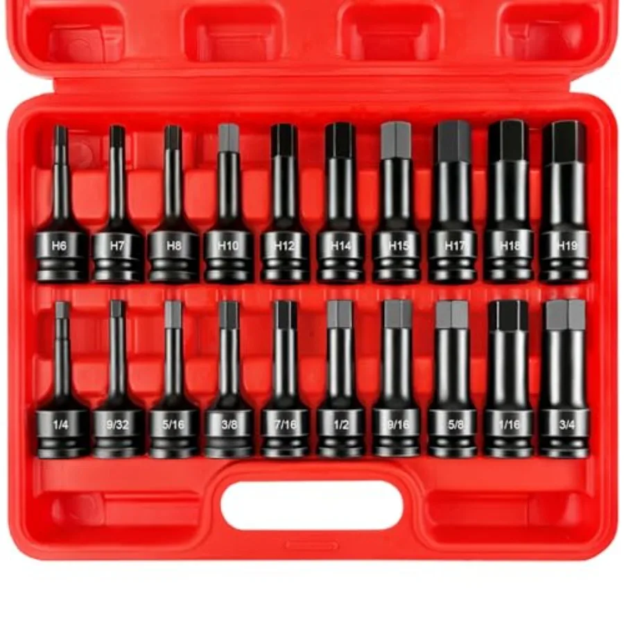 

Drive Master Impact Bit 20 Pcs Allen Bit Socket Set CR-V Steel SAE and Metric 1/4" - 3/4" 6-19mm