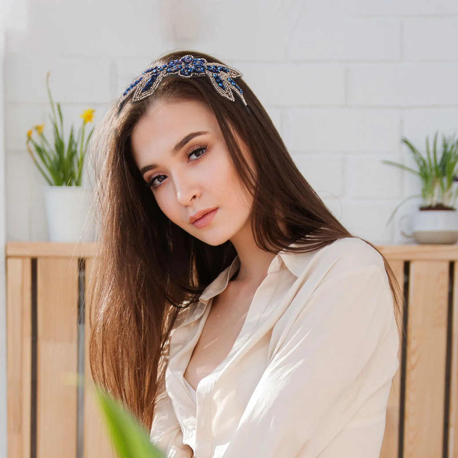 

Beads Party Headwear 1920S Inspired Vintage Hair Hoop for Bride Girls Performance Celebration Blue Party Hair Hoop