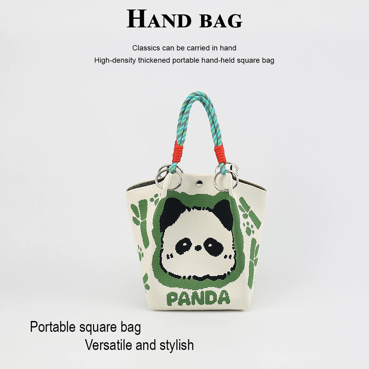 Women's casual handbag, featuring cute animal cartoon patterns, detachable ring handle, multi-colored rope strap, easy and quick to close, suitable for commuting, shopping, traveling, and outings, can hold a cell phone