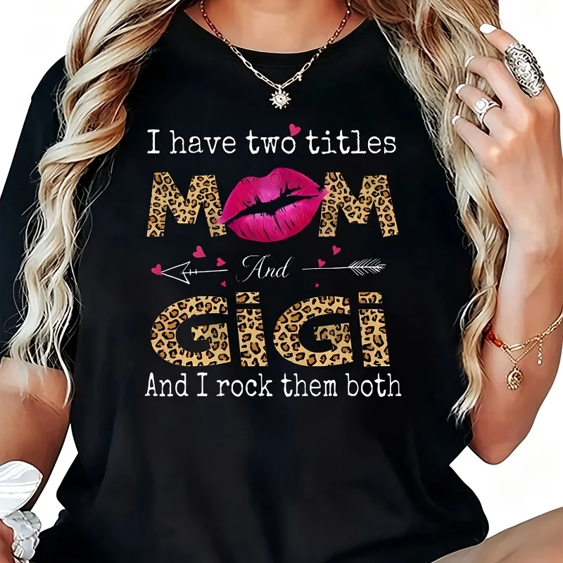 Mom And Gigi Women's T-Shirt 100% Cotton Funny Graphic Short Sleeve Tee Novelty Shirt Casual Crew Neck Top S-5XL
