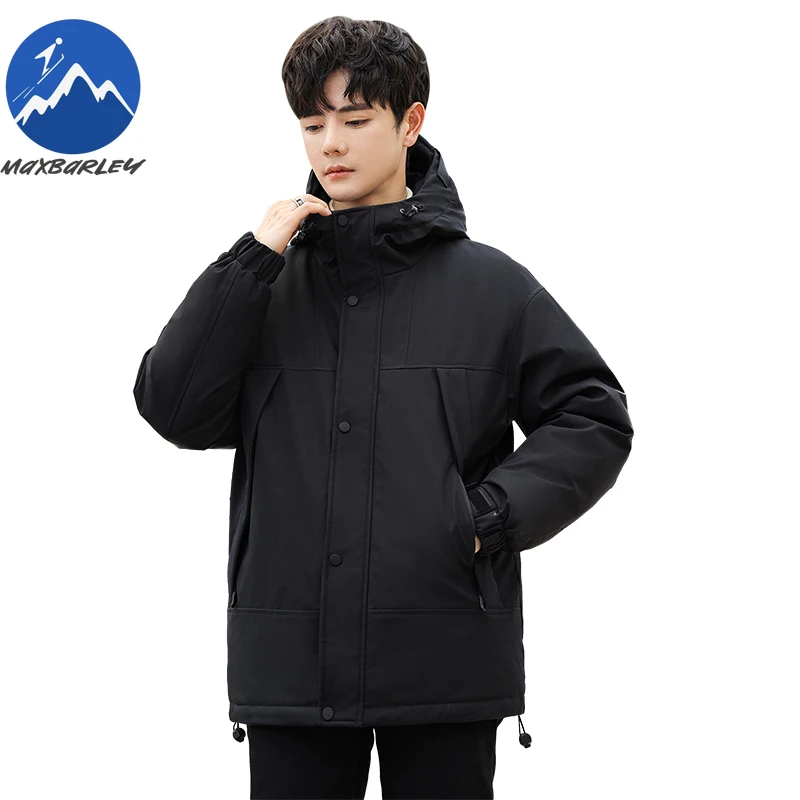 Maxbarley Brand Light Luxury Men Down Jacket Outdoor Adventure Windproof Coat Fashion Hooded Splicing Lightweight Padded Jacket
