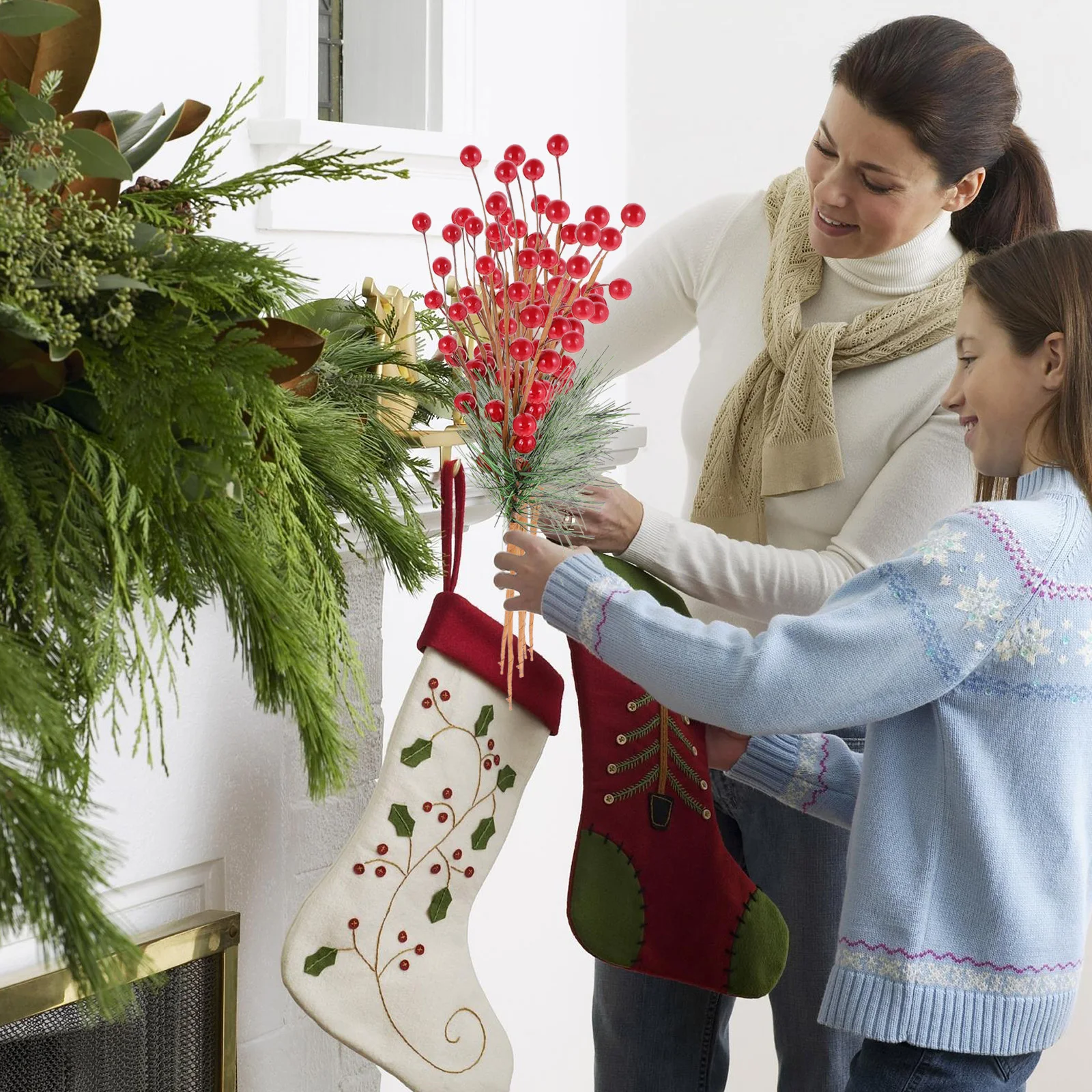 

8 Pcs Artificial Holly Berry Branches Christmas Decor Stems Red Berry Picks Arrangements Holiday