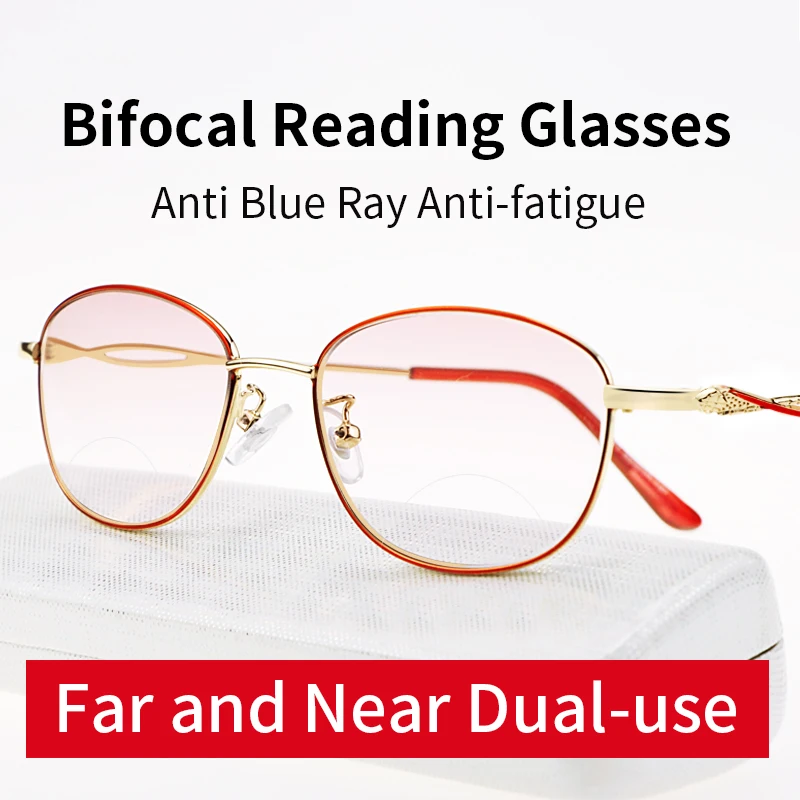 

Bifocal Blue Light Blocking Reading Glasses for Women,Anti Blue Ray Anti-fatigue Presbyopia Tinted Eyeglasses,Magnifying glasses