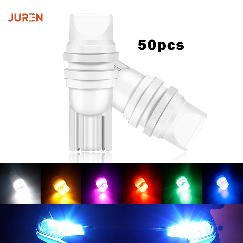 

50Pcs T10 W5W Ceramic 3D LED Waterproof Wedge Licence Plate Lights WY5W Turn Side Lamp Car Reading Dome Light Auto Parking Bulb