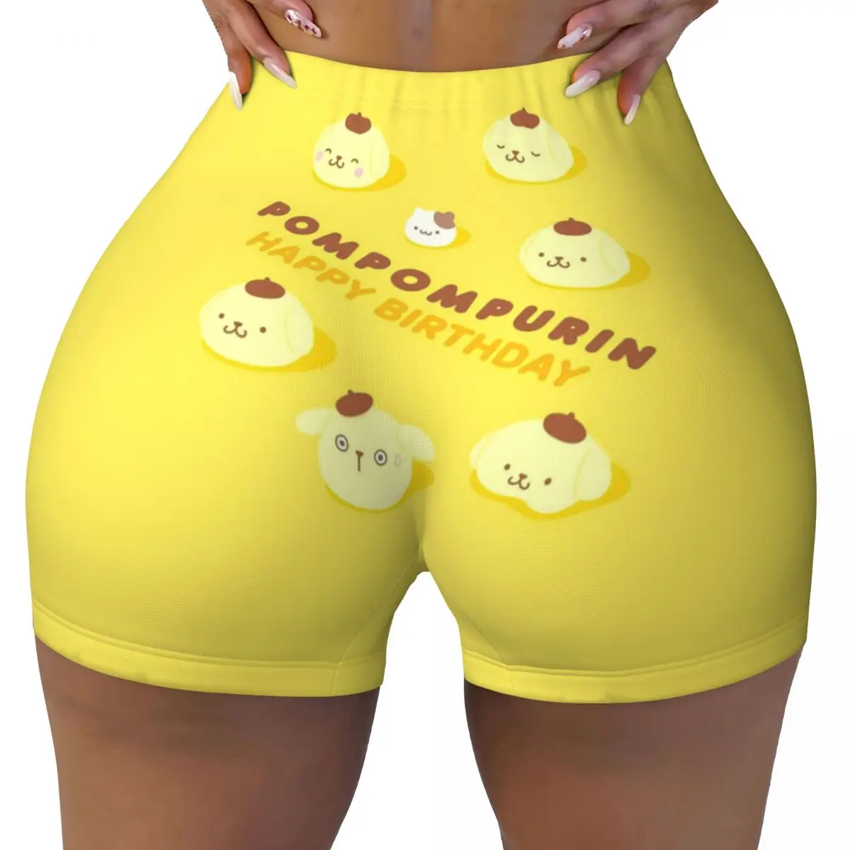 Custom Women Pom Pom Purin Lovely Anime Workout Yoga Shorts Gym Athletic Biker Running Shorts