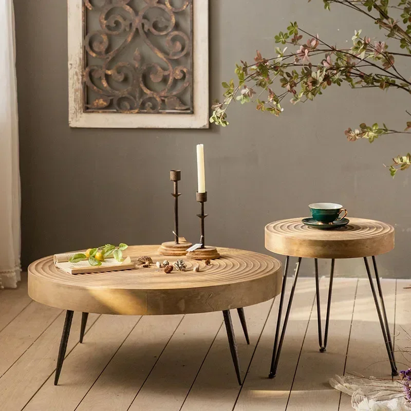

Modern Minimalist Tea Coffee Tables Retro Solid Wood Sofa Round Side Tables Creative Mini Center Table Living Room Furniture