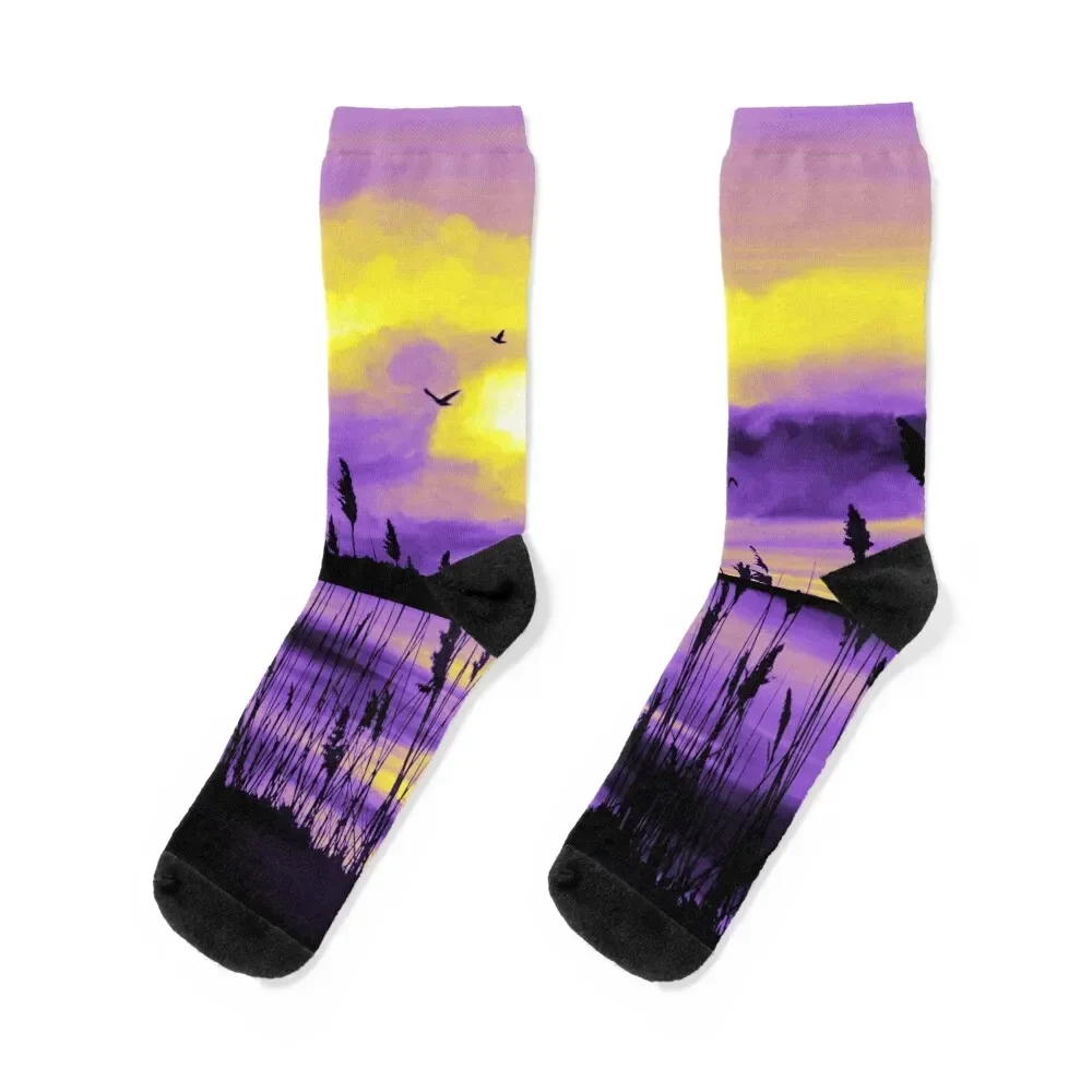 Nonbinary Pride Marsh Lake Landscape Socks moving stockings Running christmass gift kids Women's Socks Men's