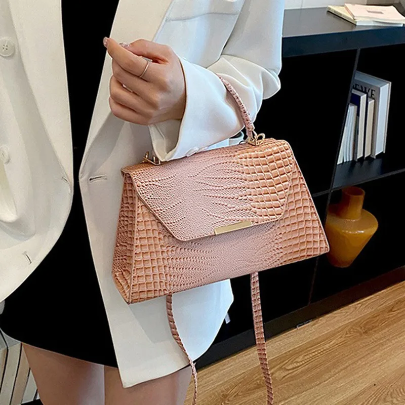 New Crocodile Pattern Women Single Shoulder Handbag Fashion Trend Design Soft PU Leather Small Square Bag