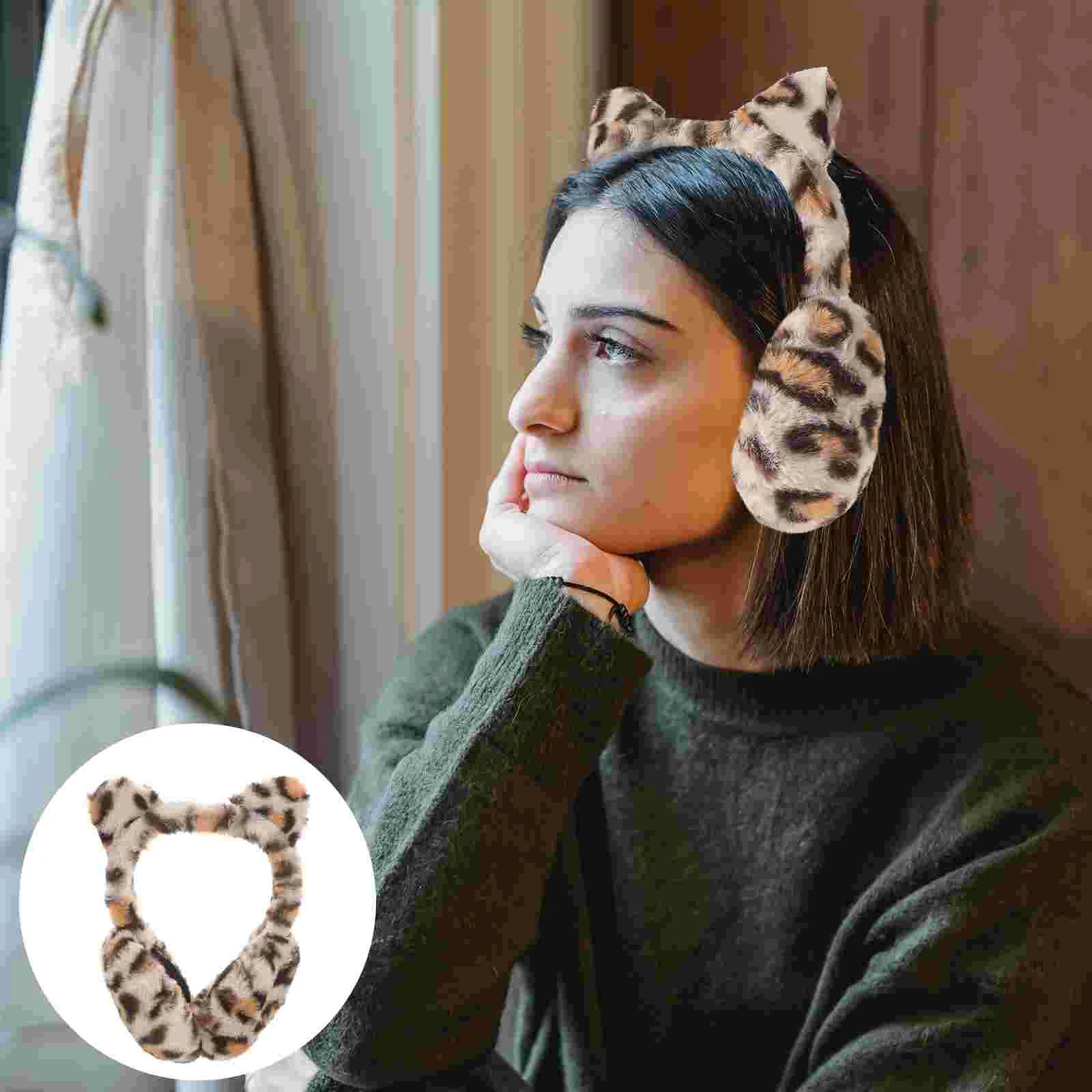 Earpiece Keep Warm Leopard Print Kids 22X17X12CM Plush Animal Cartoon Furry