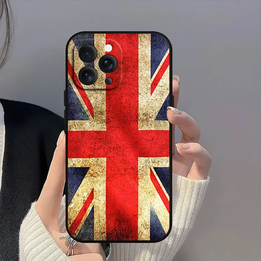 Union Jack British England UK Flag Phone Case for iPhone 12 11 14 15 13 16 Max Plus Pro Black Soft Silicone Cover