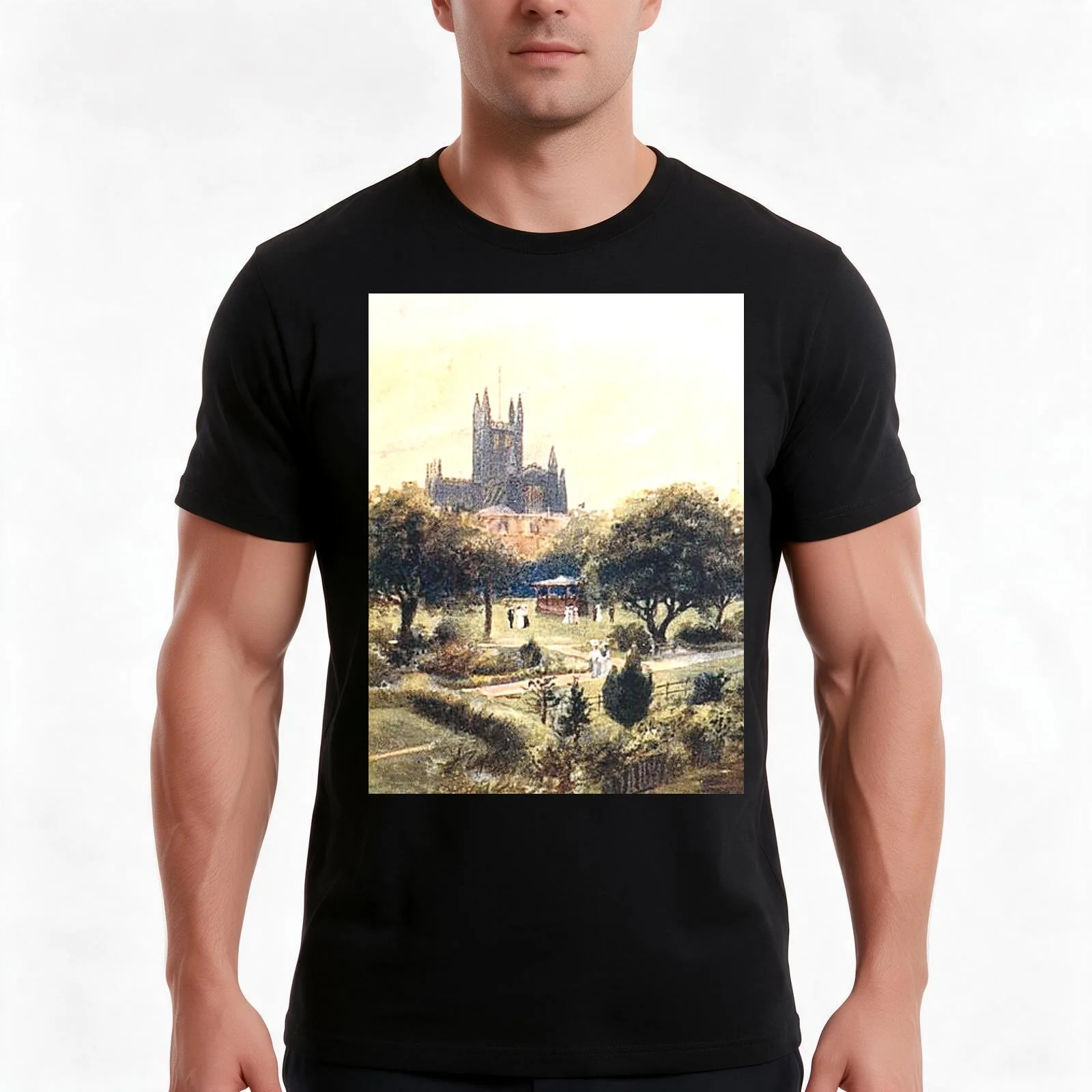 Bath Cathedral from North Parade Bridge Bath Somerset England T-Shirt Summer Casual Cotton Tee Oversized Streetwear Tops