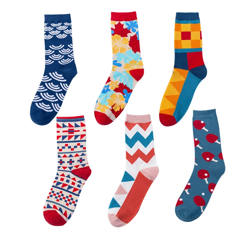 Men Women Couples Socks Happy British Style Fish Leaves Pingpong Zebra Crocodile Weave Personality Lovers Cotton Socks Wholesale