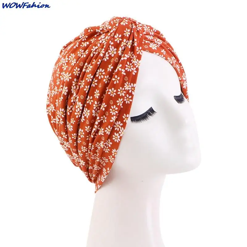 Muslim Turban Hijib Caps Knotted Bonnet Floral Women Baotou Cap Fashion Indian Turban Cap Elastic Inner Hijib Accesories