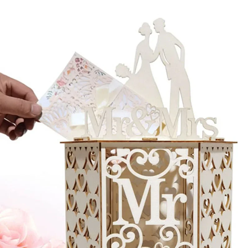 Wedding Card Box Wooden Gift Card Box Holder for Weddings Birthday Reception Money Card Receiving Box Christmas Party Supplies