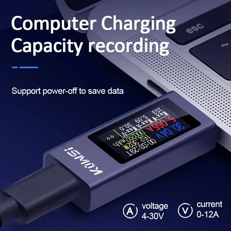 KWS-2302C miernik napięcia, prądu i mocy Type-c Wykrywanie ładowania telefonu komórkowego wyświetlacz cyfrowy wielofunkcyjny dwukierunkowy