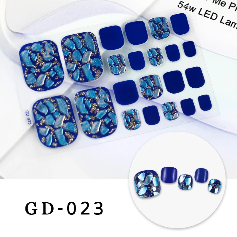 Shiny Blue Toe Nail Stickers Wholesale Supplise Nail Polish Stickers for Feet Manicure Decals Self Adhesive Stickers for Nails