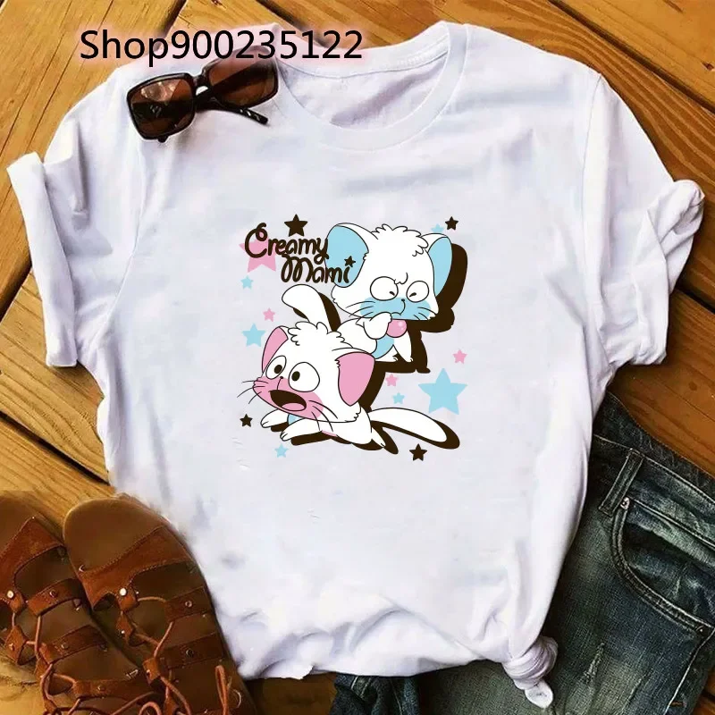 Kawaii Magic Angel T Shirt Women Printing Creamy Mami Tshirts Girls Casual Cartoon Graphic Summer Tees Tops Korea Clothing