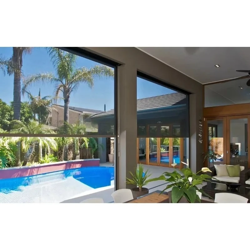 Retractable Waterproof Ziptrack Exterior Roller Window Shade Zip Screen Patio Outdoor Blinds UV Protection Windproof For Balcony