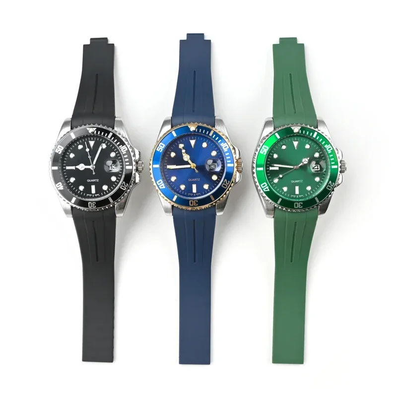 TPU Rubber Strap for Rolex Black Green Water Ghost Daytona Submariner Men Curved End Folding Buckle Band Watch Accessories 20mm