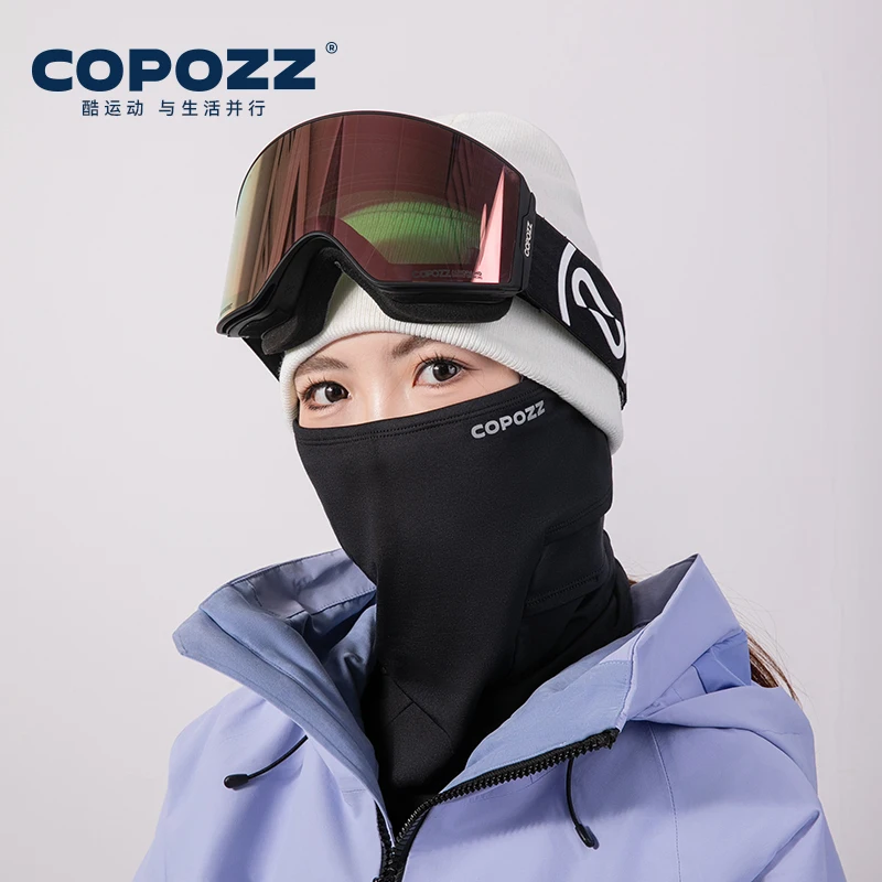 COPOZZ Winter-Skimaskenmütze für Herren und Damen, 2-in-1, warm, winddicht, Sturmhaube, Gesichtsmaske, Thermo-Fleece-Mütze, einfarbig, Ski-Strickmütze