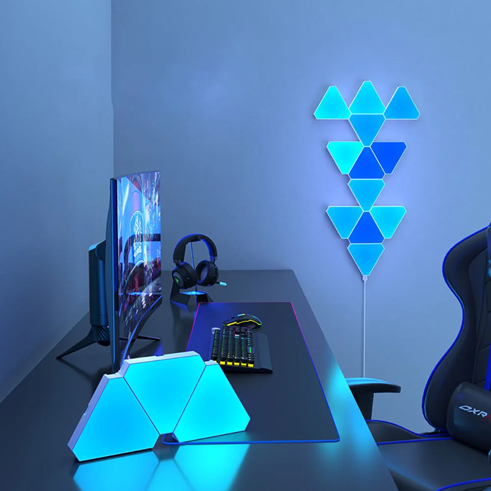 LED Triangular Quantum Lamp RGB Wall Lamp Smart Pickup Rhythm Background Light For Bedroom Bedside Night Light Office Decoration