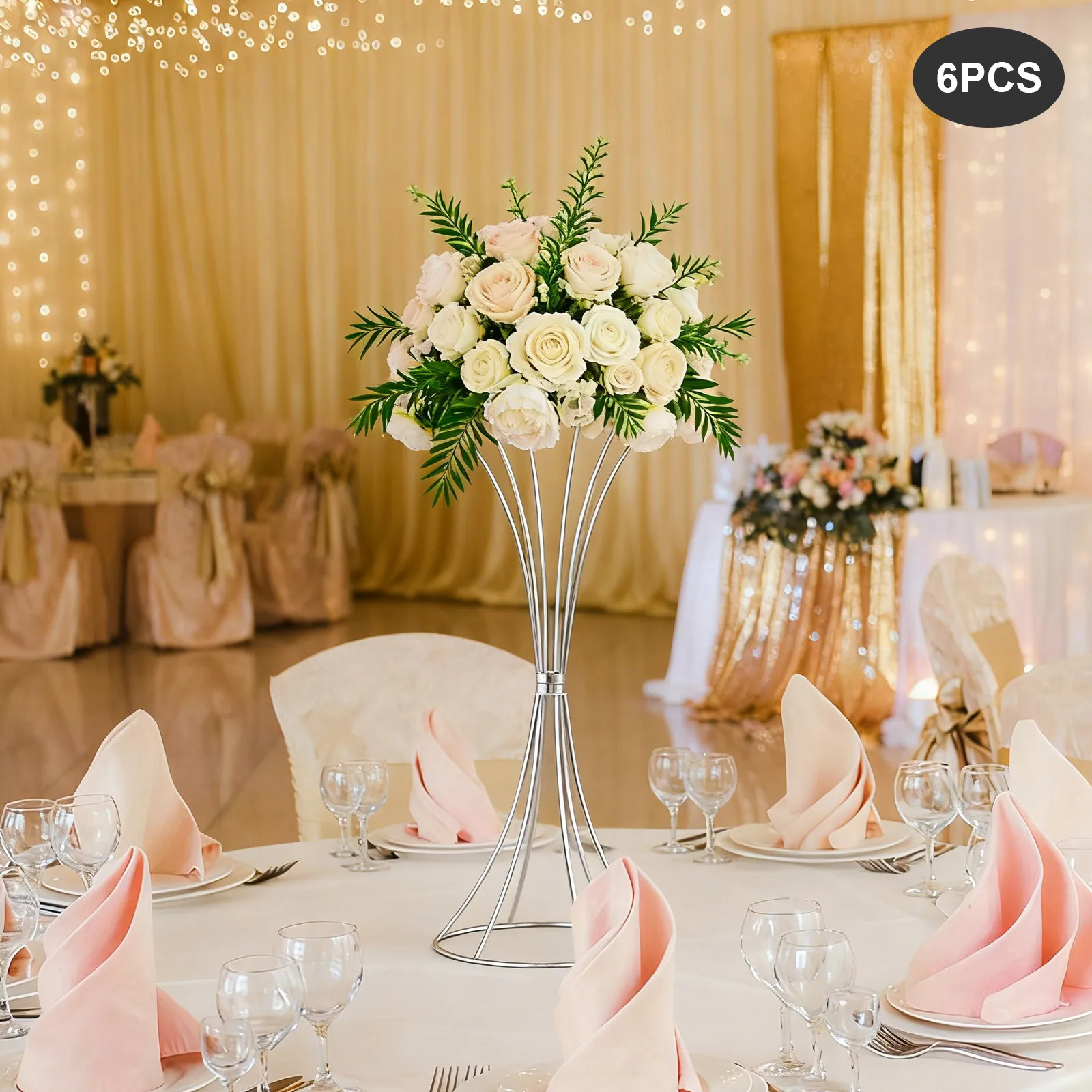 

Упаковка из 6 подставок для цветов, стойка для искусственных цветов, металлическая подставка для цветов для украшения стола для домашней вечеринки, 20x50 см, серебро