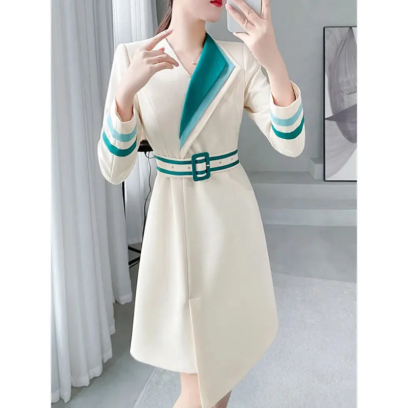 

Spring Autumn New Ladies Originally Designed And Spliced Apricot Suit Dress 2024 New Temperament Waist Suit Comfortable Skirt