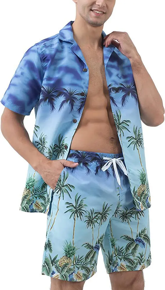 Hawaiion printed Set Men\'s 2Pcs Shirt+Shorts 3D Print Loose Leisure short sleeve Beach Shirt Holiday Fashion Two piece Set Suits