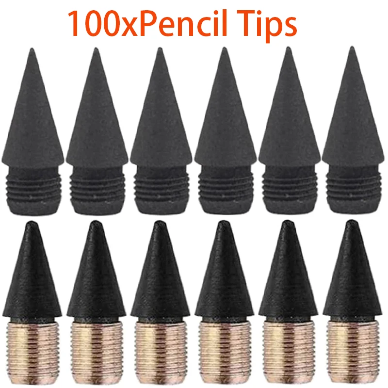 100Pcs Infinite Pencil Replaceable Refill Pencil Tips Reusable Inkless Graphite Nibs for Forever Pencils