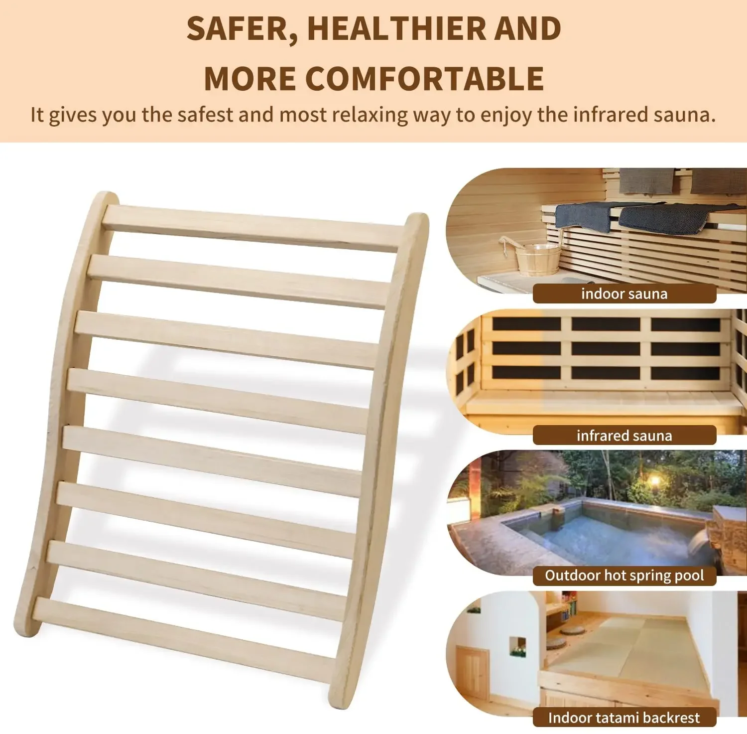 

Sauna Backrest,S-Shape Canadian Natural Wood Hemlock Sauna Chair with Back, Non-Toxic Sauna Accessories Bench