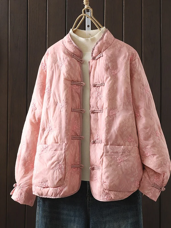 جديد الصينية Sle فضفاضة عادية مطرزة القطن Jaet المرأة الخريف الشتاء Vintage معطف ملابس خارجية العرقية الفنية