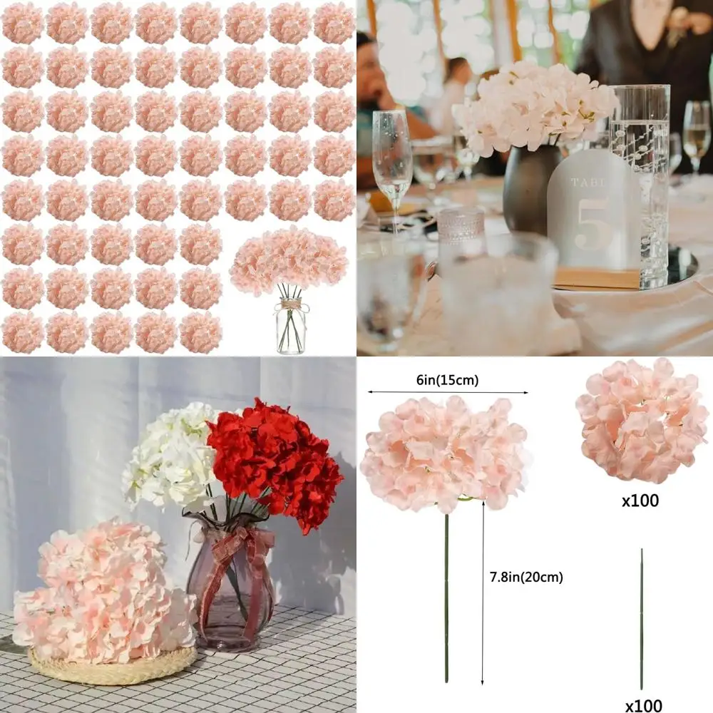 

Light Pink Artificial Hydrangea Flowers, 100 Silk Stems for Weddings, Parties, and Baby Showers