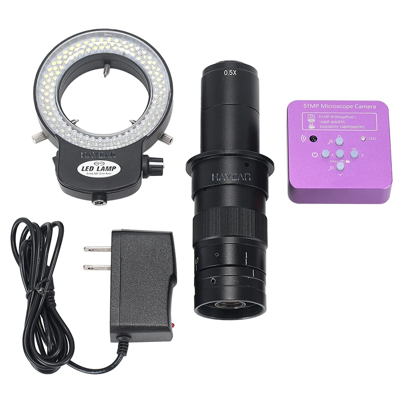 51MP Industrial Flexible Swing Arm Microscope 1080P 60FPS Camera 180x C-mount Lens 144 LED Light Microscope For Mobile Repair