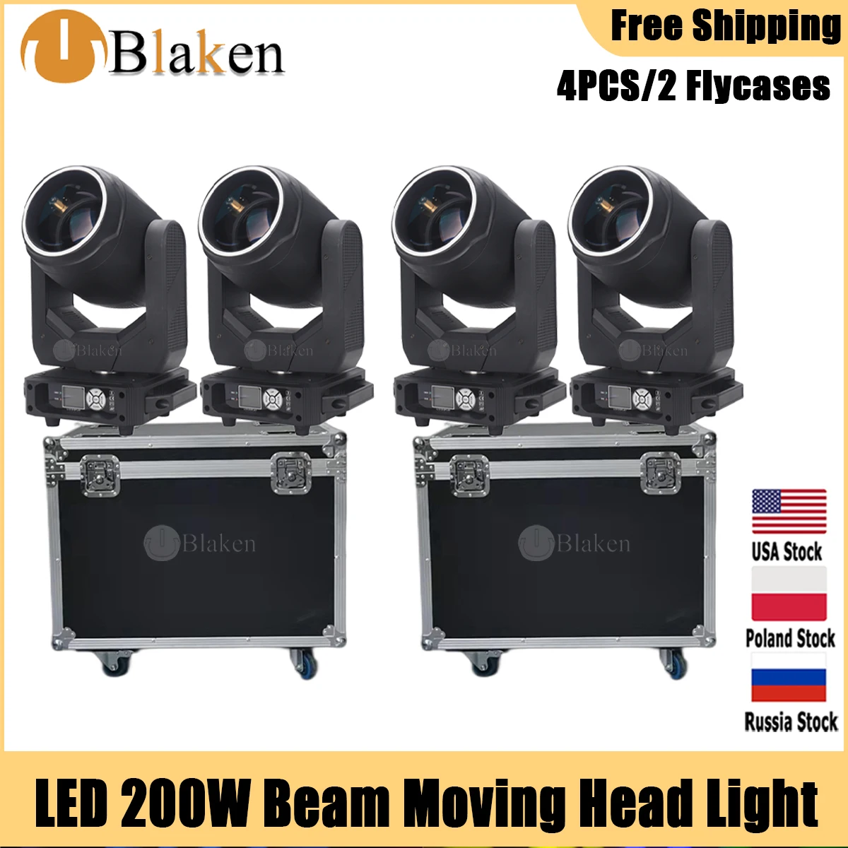 No Duty 2 Flight Cases 4Pcs LED 200W Beam Moving Head Light For DJ Disco Stage Beam light Nightclub Party Show Wedding Chrismas