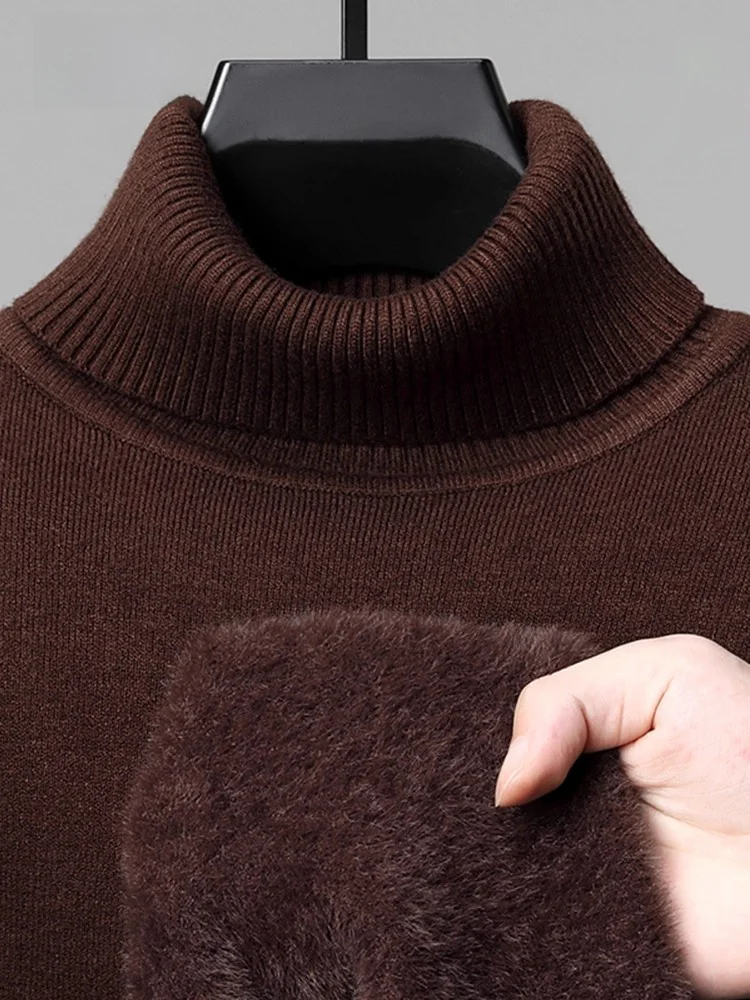 

High-End Men's Fce-Lined Thiened High Collar Sweater Winter Casual Sle Warm Inner irt Soft Straight Tube Knitted Top