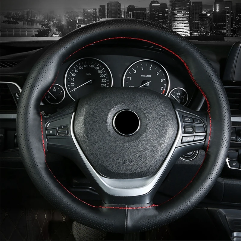 

Diameter 37-38cm Car Accessories Hand Sewing Microfiber Leather Car Steering Wheel Braid Cover For With Needles And Thread