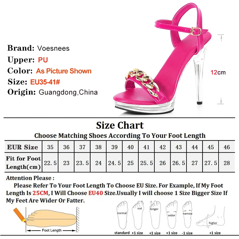 Clear Heels Shoes with Heel 12cm Crystal Sandals Show Stripper Woman Chain Platforms High Needle Heel Sandal Women Party Shoes