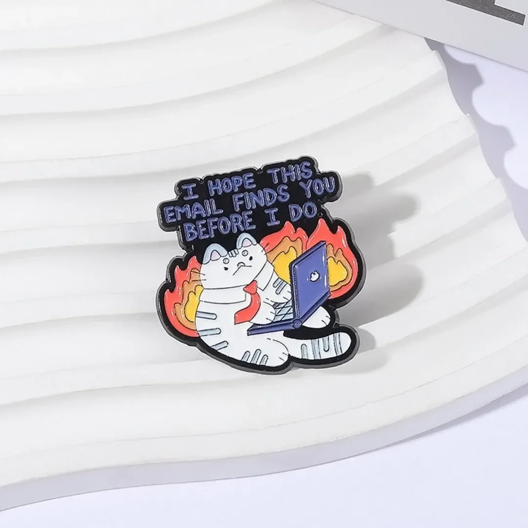 Programmer Angry Cats Metal Enamel Pin Cartoon Cat Brooches Office Quotes Badges on Clothing Hat Wholesale Custom Accessory Gift