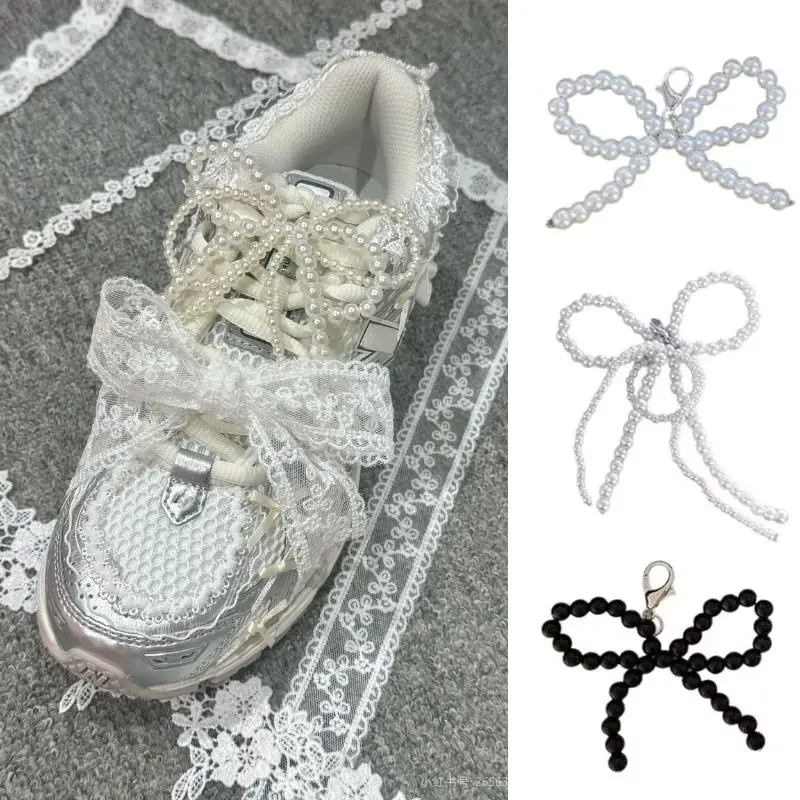 1 Pair DIY Decoration Instagram Designer Fashion Personality Cute Pearl Bow Beaded Pendant Shoe Buckle Chain Jewelry