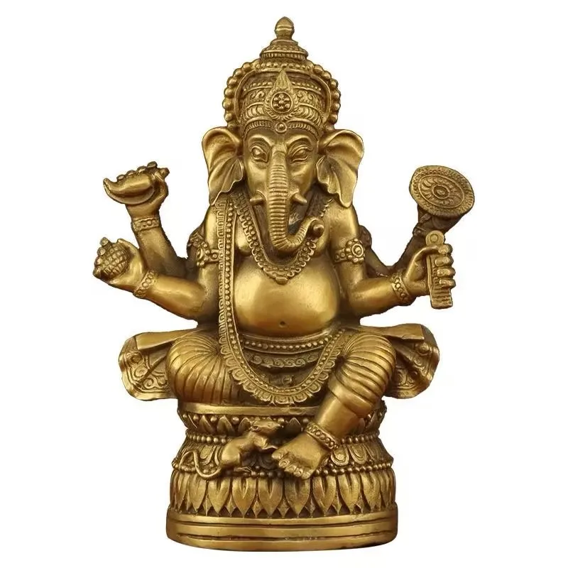 Solid Copper Foil Buddha Statue, Ganesha Sitting Posture, Elephant Trunk Ornaments, Handicraft