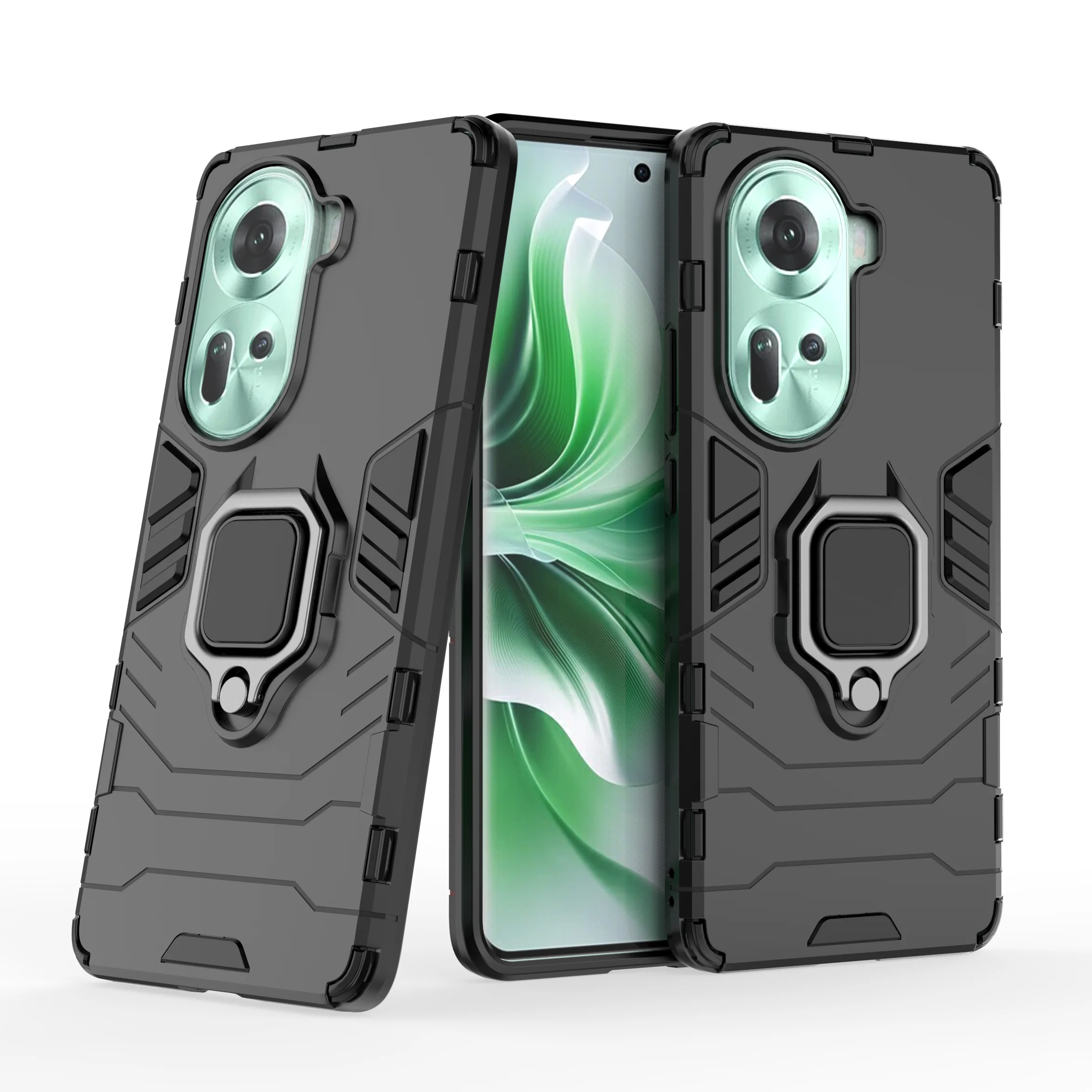 Armor Shockproof Case For OPPO Reno 11 11F 8 8Z 7 7SE 7Z 6 6Z Lite 2022 Pro Plus 4G 5G Bumper Metal Ring Stand Back Cover