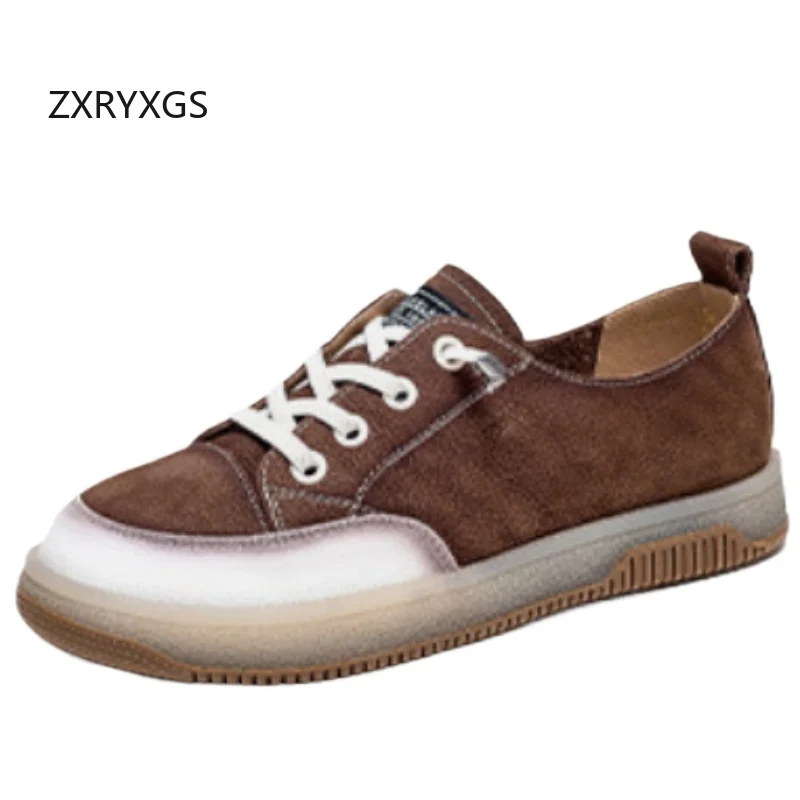 

ZXRYXGS 2026 Новые весенние кроссовки из натуральной воловьей кожи, модные повседневные туфли на плоской подошве, удобные женские трендовые кроссовки