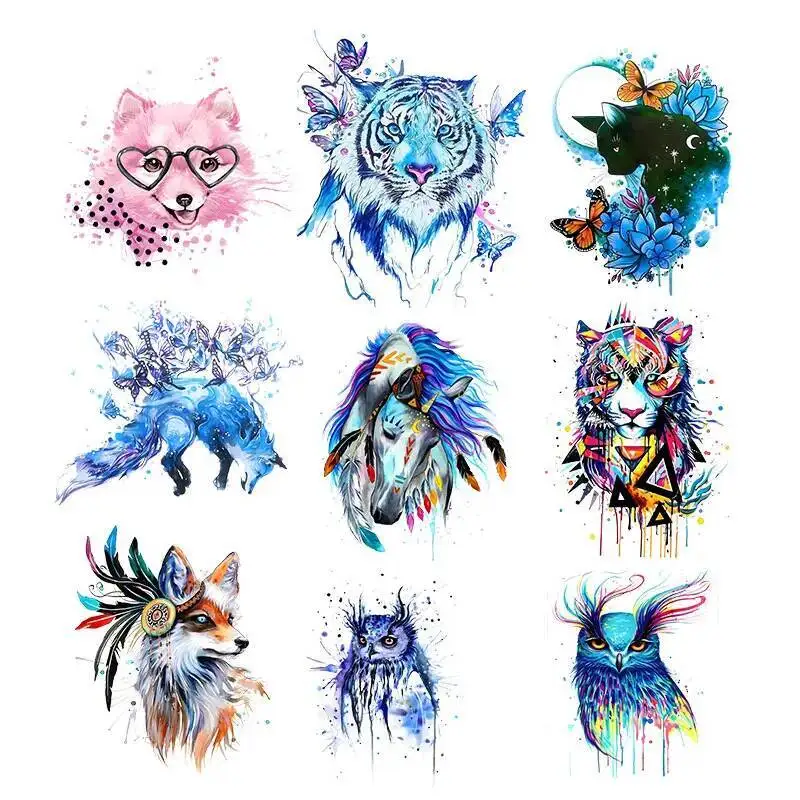 

Clothing Thermoadhesive Patches Iron on Colorful Tiger Wolf Dog Cat Owl Patches for Clothing DIY T-shirt Heat Transfer Stickers