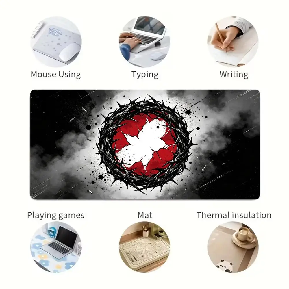 Gothic Mystic Circle Symbol Design Large Size Game Desk Mat Natural Rubber Non-Slip Esports Mouse Pad For Laptop Desktop